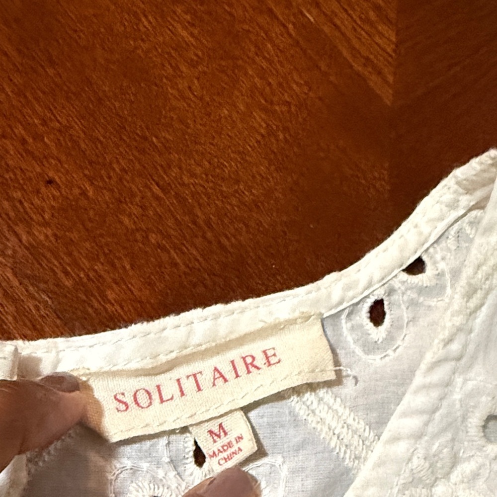 Anthropologie solitaire Sz medium M cottagecore Cream Eyelet Women's Top - Picture 5 of 9